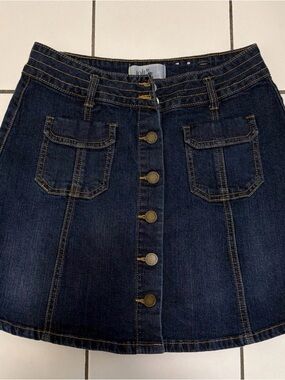 Dark Blue Denim Button-Front Skirt